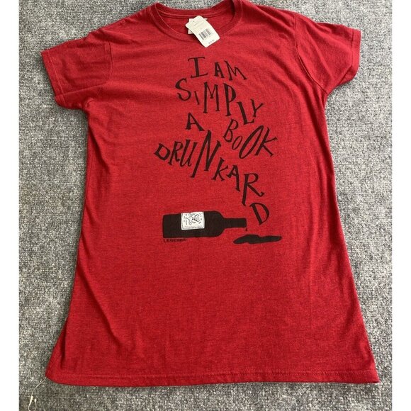 I Am Simply A Book Drunkard T-shirt Womens XL Red Funny Book Reading Wine Lovers - Picture 1 of 11